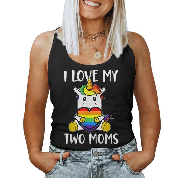 I Love My Two Moms Cute Lgbt Gay Ally Unicorn Girls Kids Women Tank Top