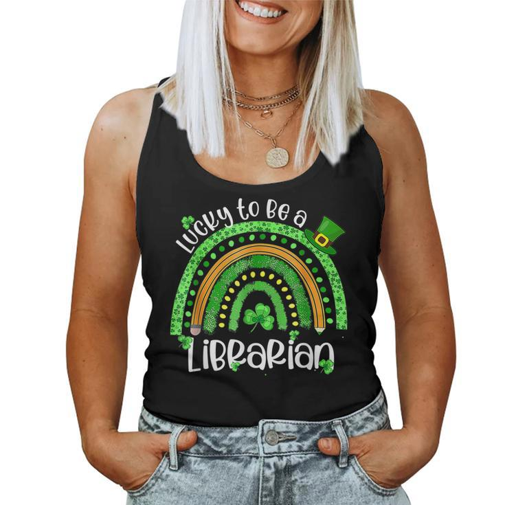 Lucky To Be A Librarian Rainbow Leopard St Patricks Day  Women Tank Top Basic Casual Daily Weekend Graphic