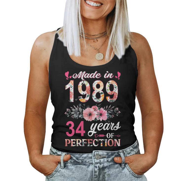 Womens Made In 1989 Floral 34 Year Old 34Th Birthday Women Women Tank Top