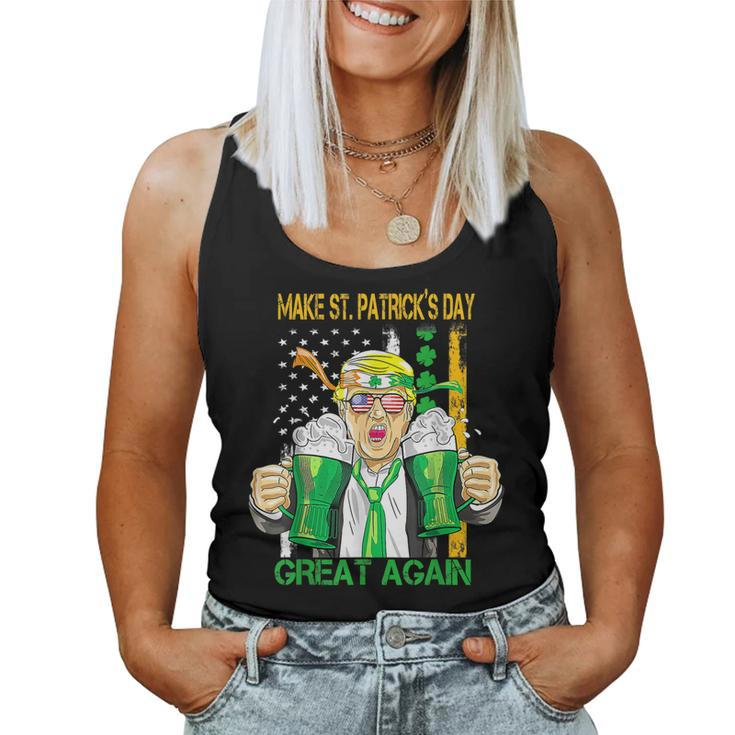 Make St Patricks Day Great Again Funny Trump Shamrock Beer  Women Tank Top Basic Casual Daily Weekend Graphic