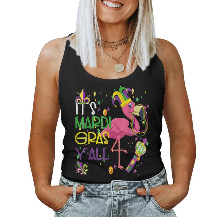 Mask & Beads Its Mardi Gras Yall Jester Flamingo Costume  Women Tank Top Basic Casual Daily Weekend Graphic