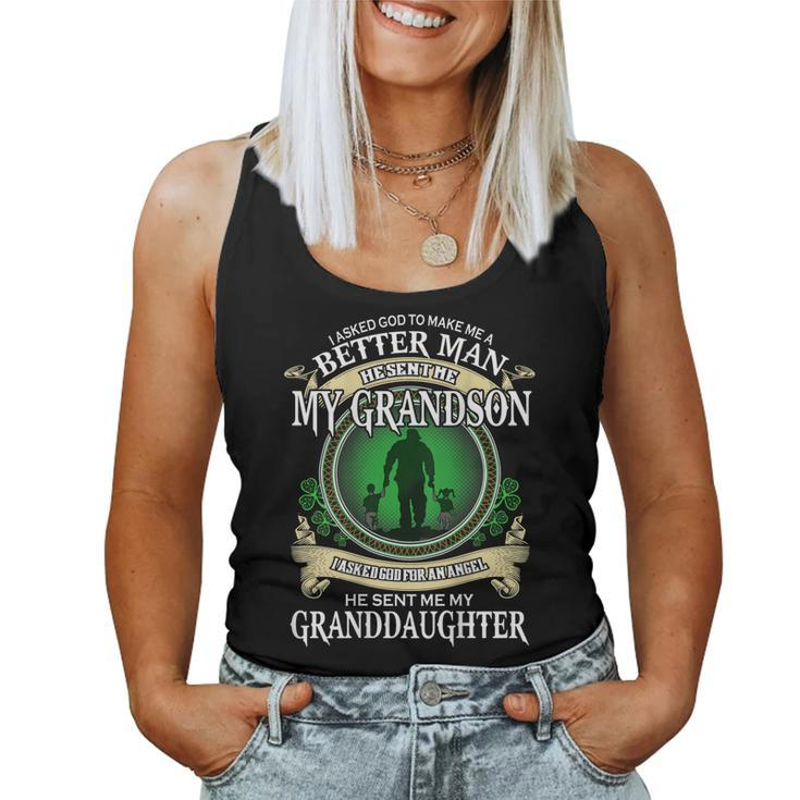 Mens I Asked God To Make Me A Better Man He Sent Me My Grandson  Women Tank Top Basic Casual Daily Weekend Graphic