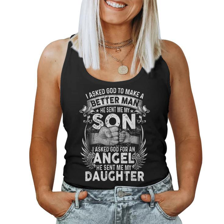 Mens I Asked God To Make Me A Better Man He Sent Me My Son Women Tank Top Basic Casual Daily Weekend Graphic