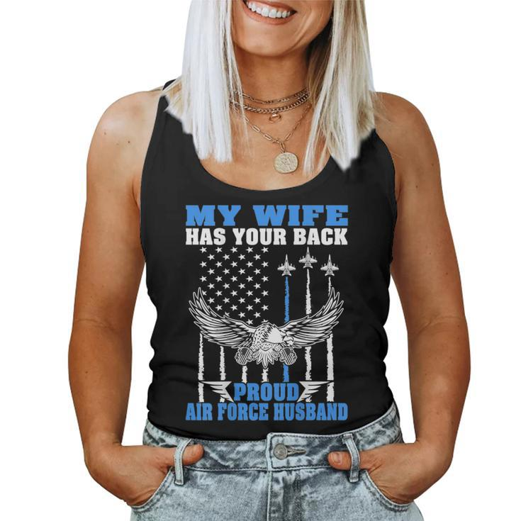 Mens My Wife Has Your Back Proud Air Force Husband Spouse Gift  Women Tank Top Basic Casual Daily Weekend Graphic