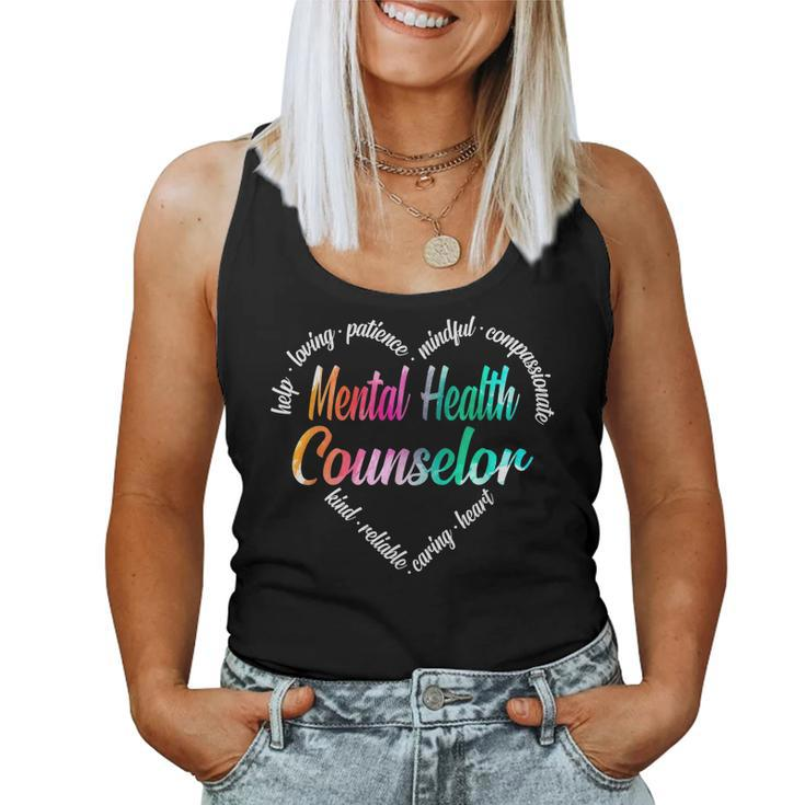 Mental Health Counselor Heart Word Cloud Watercolor Rainbow Women Tank Top
