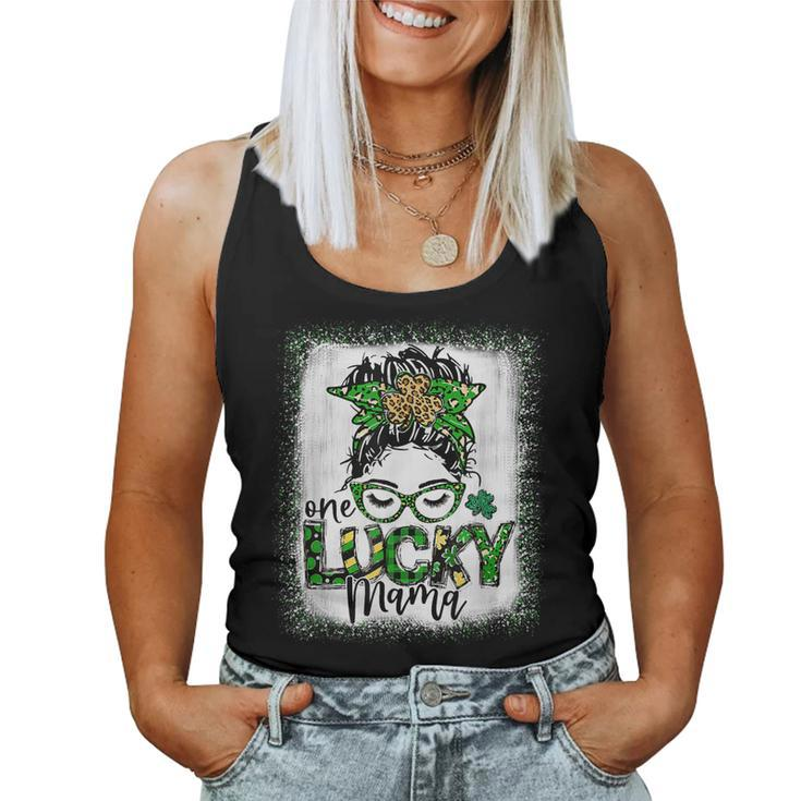 Messy Bun Leopard St Patricks Day One Lucky Mama Bleached  Women Tank Top Basic Casual Daily Weekend Graphic