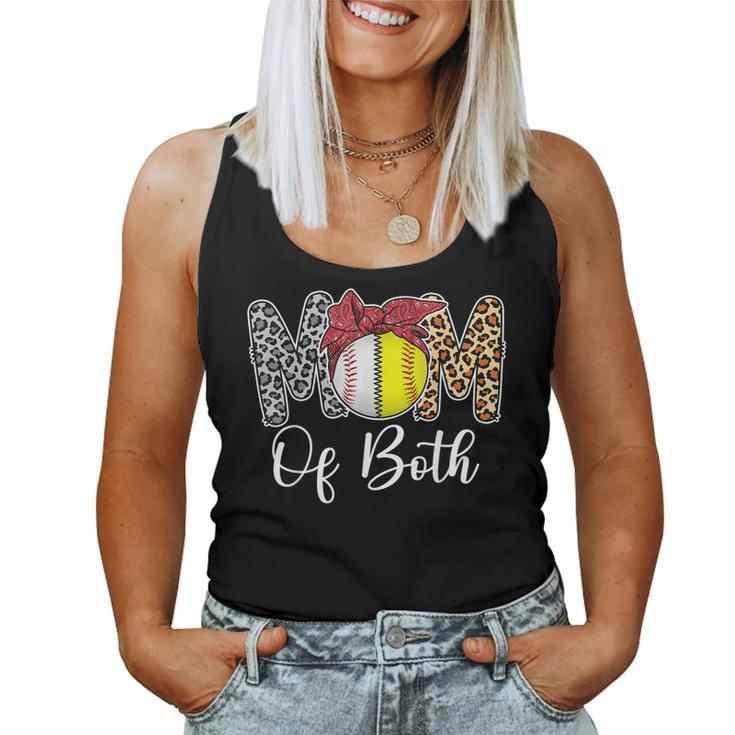 Mom Of Both Messy Bun Baseball Softball Mama Women Tank Top