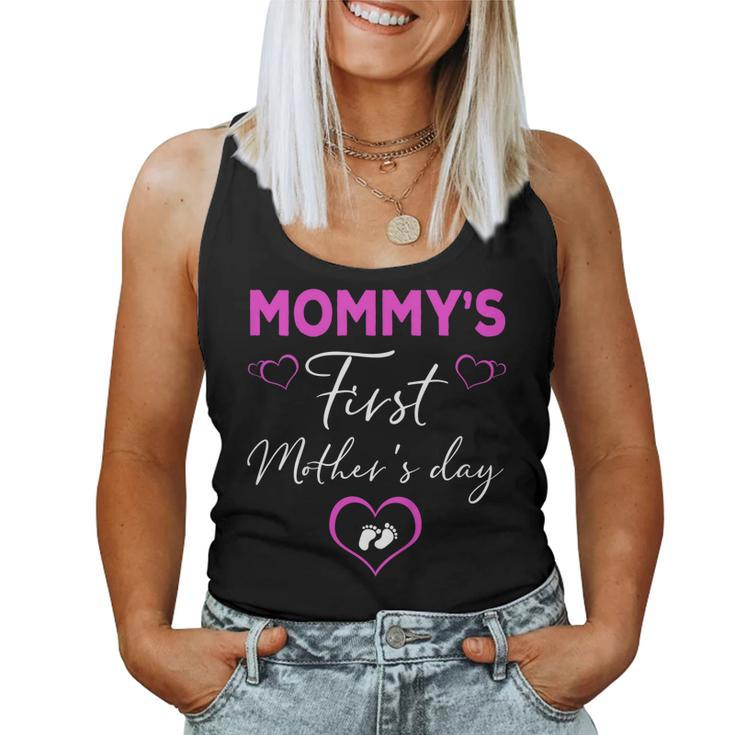Mommys First Heart Footprint Tee Women Tank Top