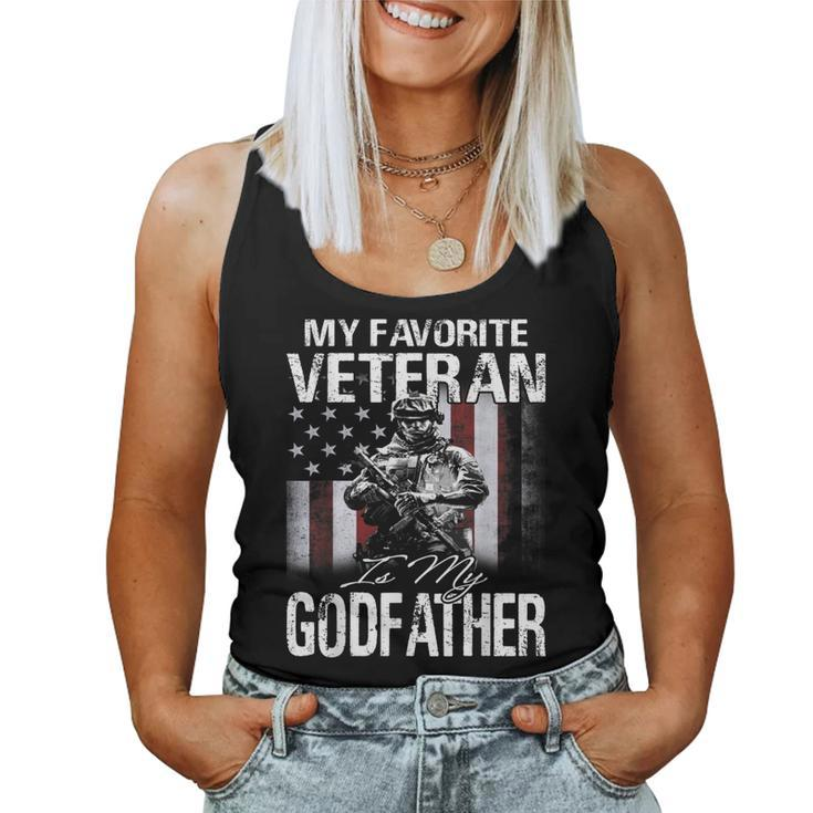 My Favorite Veteran Is My Godfather Usa Flag  Women Tank Top Basic Casual Daily Weekend Graphic