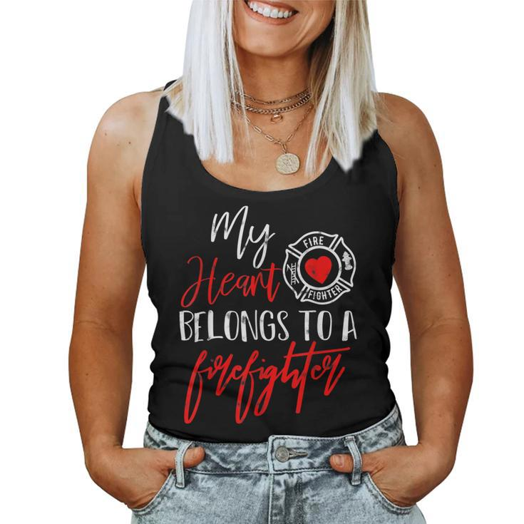 My Heart Belongs To A Firefighter Gift For Wife Girlfriend  Women Tank Top Basic Casual Daily Weekend Graphic