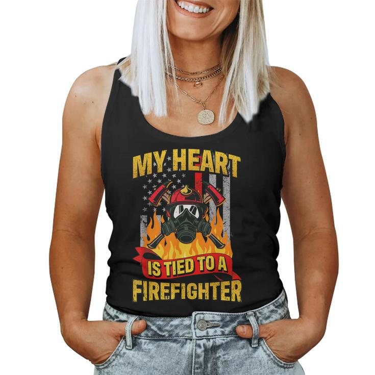 My Heart Is Tied To A Firefighter Fireman Fire Wife  Women Tank Top Basic Casual Daily Weekend Graphic