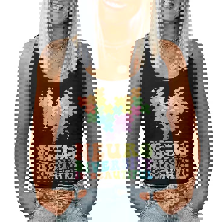 Neurodiversity Is Beautiful Puzzle Pieces Rainbow Autism Women Tank Top