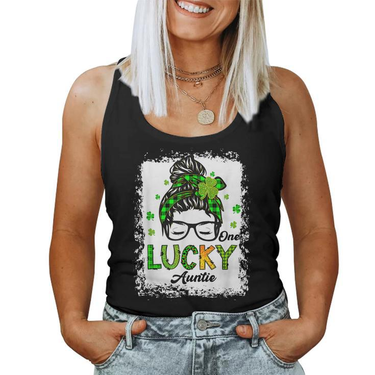 One Lucky Auntie Messy Bun Shamrock St Patricks Day  Women Tank Top Basic Casual Daily Weekend Graphic