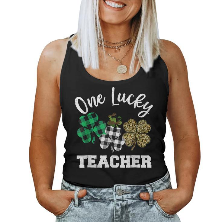 One Lucky Teacher Shamrock Leopard Plaid St Patricks Day  Women Tank Top Basic Casual Daily Weekend Graphic
