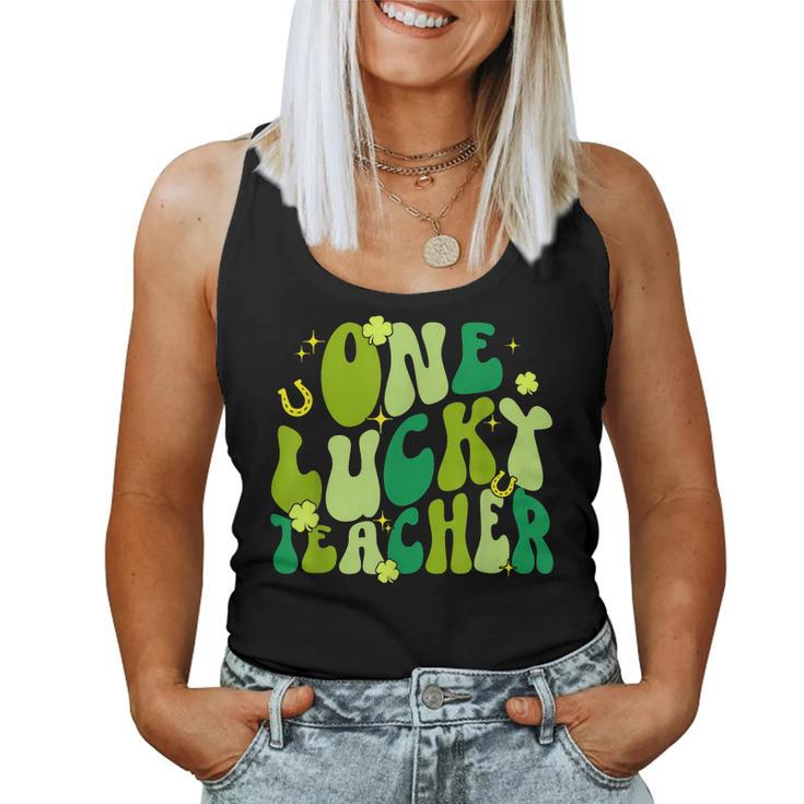 One Lucky Teacher Shamrock St Patricks Day Retro Groovy  Women Tank Top Basic Casual Daily Weekend Graphic