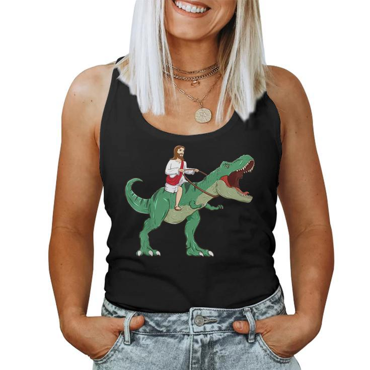 Parody Jesus Riding Dinosaur Meme Dino Lover Believer Women Tank Top