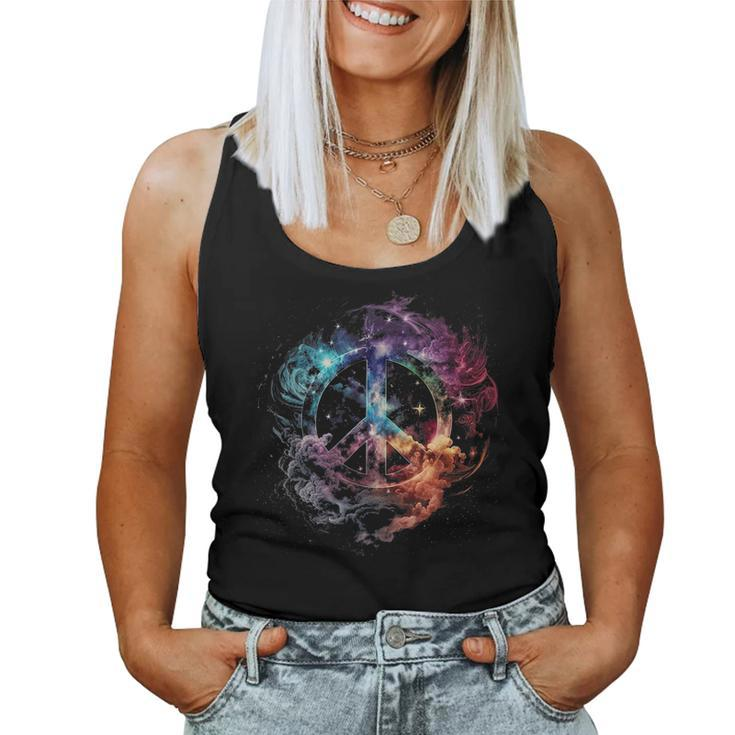 Peace Sign Of Freedom Hippie Flower Child Space Science Women Tank Top