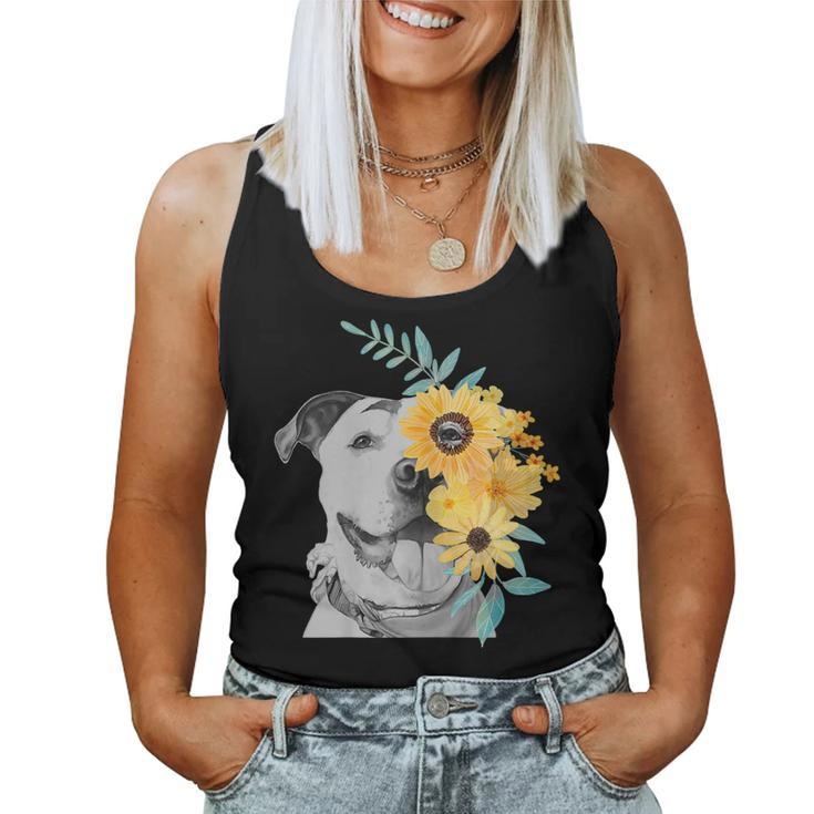 Womens Pit Bull Mom T Shirt Face Flower - Women Tank Top