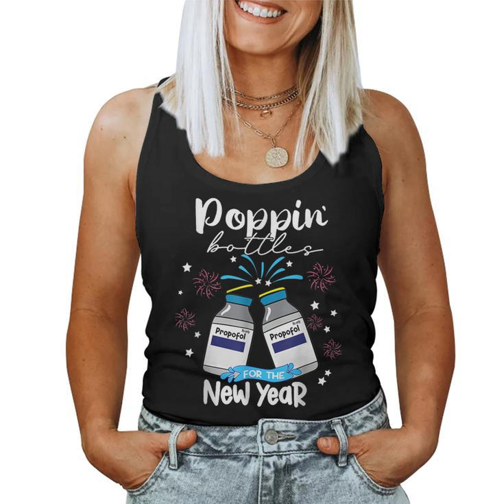 Poppin Bottles For The New Year Funny Icu Nurse Crew 2023  Women Tank Top Basic Casual Daily Weekend Graphic