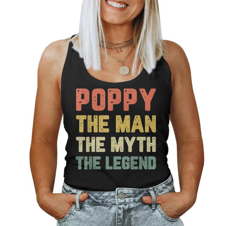 Poppy The Man The Myth The Legend Grandpa Vintage Christmas Women Tank Top Basic Casual Daily Weekend Graphic