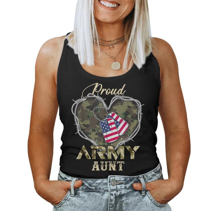 Proud Army Aunt With Heart American Flag For Veteran  Women Tank Top Basic Casual Daily Weekend Graphic