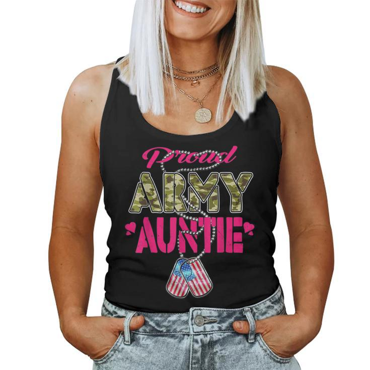 Proud Army Auntie Camo Us Flag Dog Tags Pride Military Aunt  Women Tank Top Basic Casual Daily Weekend Graphic