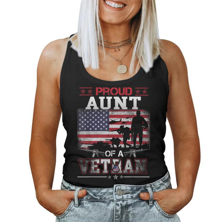 Proud Aunt Of A Veteran Vintage Flag Military Veterans Day  Women Tank Top Basic Casual Daily Weekend Graphic