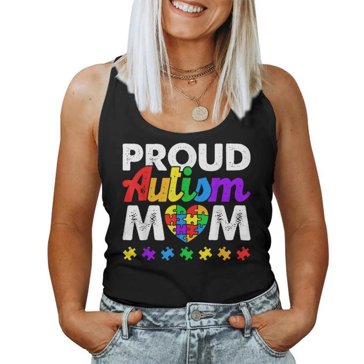 Proud Autism Mom Autism Awareness Acceptance Colorful Puzzle Women Tank Top