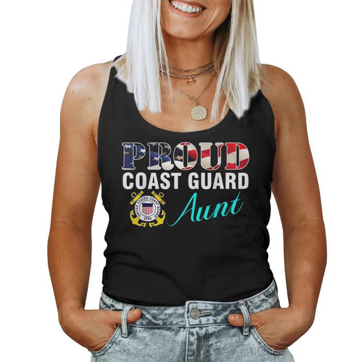 Proud Coast Guard Aunt With American Flag Military Veteran  Women Tank Top Basic Casual Daily Weekend Graphic