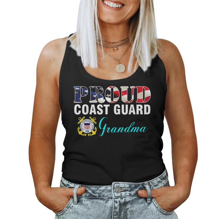Proud Coast Guard Grandma With American Flag Gift Veteran  Women Tank Top Basic Casual Daily Weekend Graphic