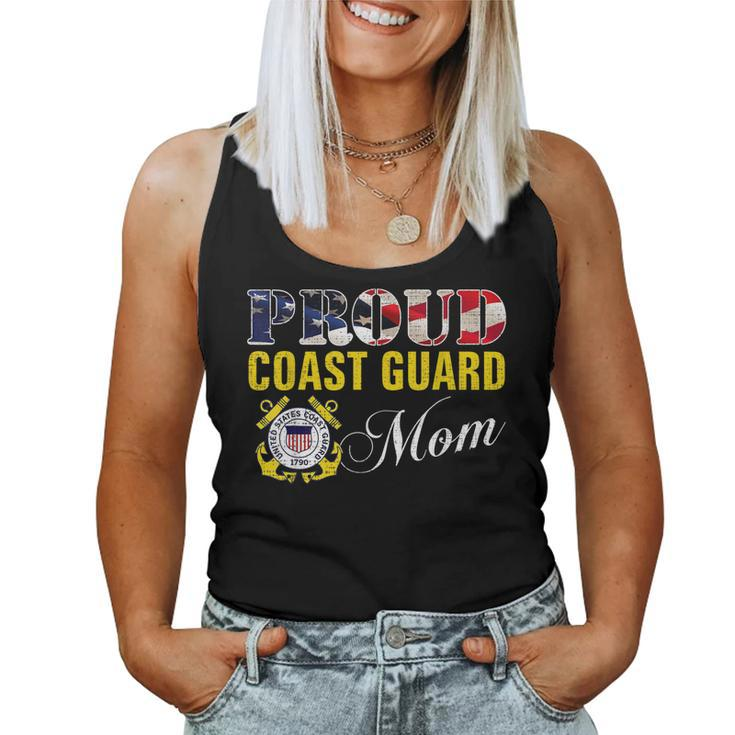 Proud Coast Guard Mom With American Flag For Veteran Day  Women Tank Top Basic Casual Daily Weekend Graphic
