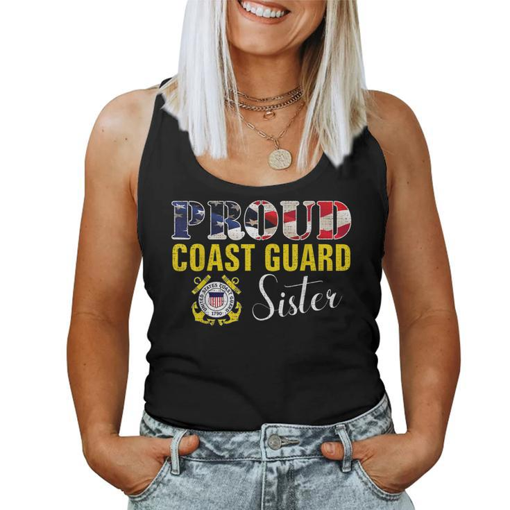 Proud Coast Guard Sister With American Flag Gift Veteran Day Women Tank Top Basic Casual Daily Weekend Graphic