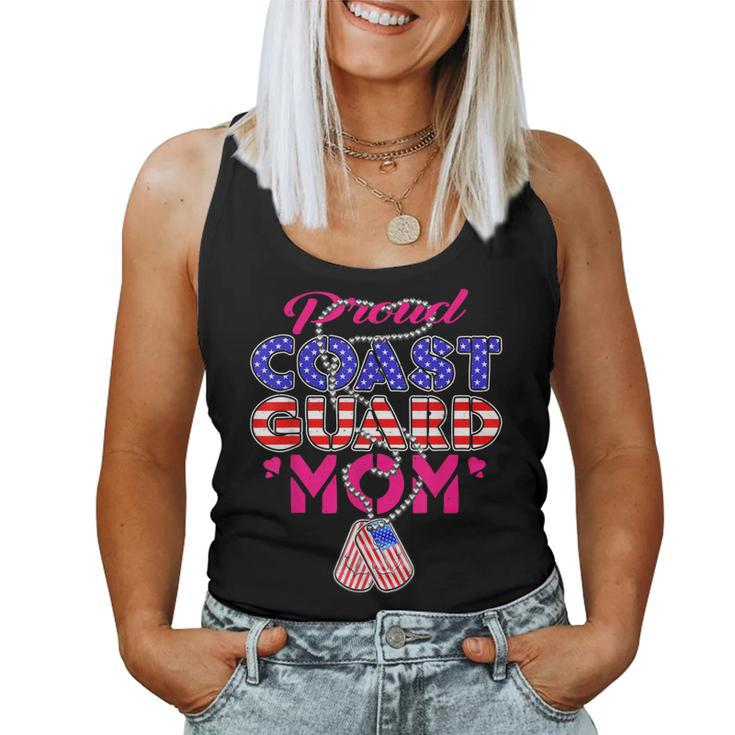 Proud Us Coast Guard Mom Dog Tags Military Mother Gift  Women Tank Top Basic Casual Daily Weekend Graphic