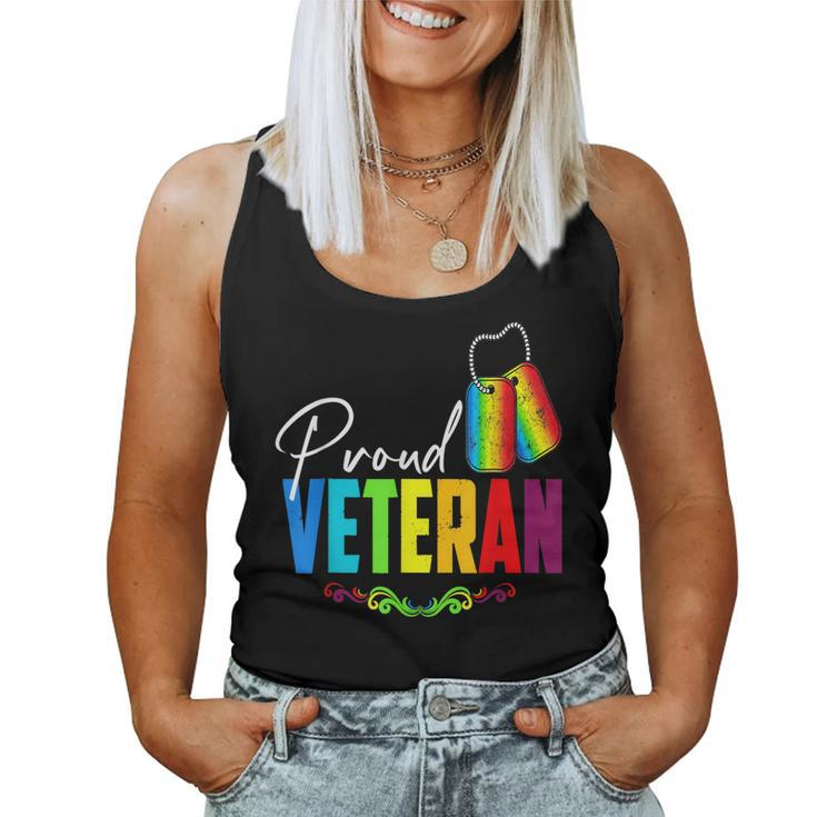 Proud Veteran Trans Military Lgbtq Rainbow Gay Pride Flag Women Tank Top