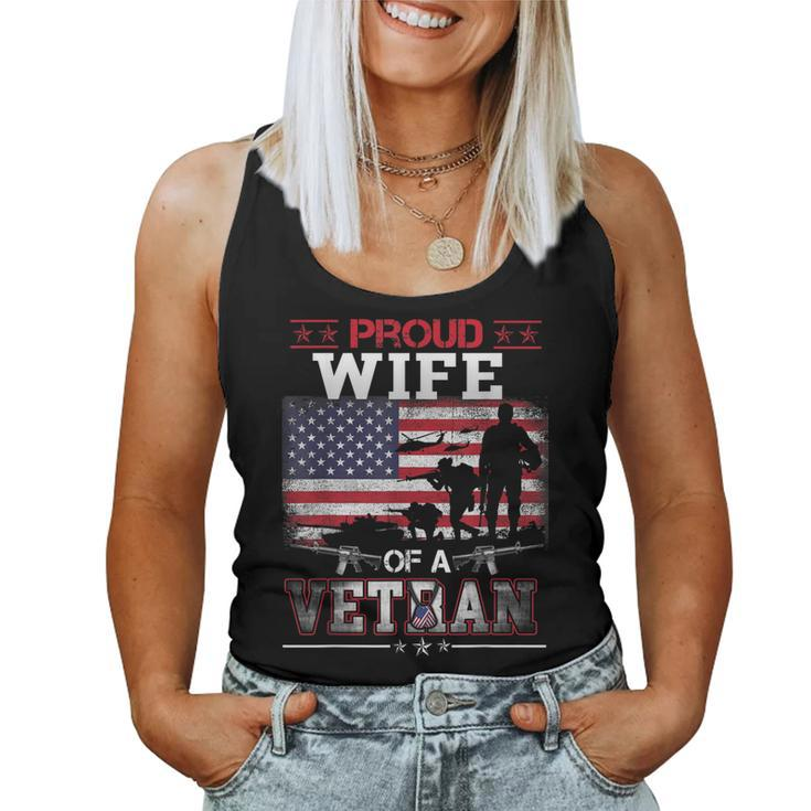 Proud Wife Of A Veteran Vintage Flag Military Veterans Day  Women Tank Top Basic Casual Daily Weekend Graphic