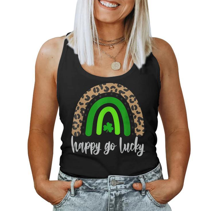 Rainbow St Patricks Day Leopard Print Happy Go Lucky  Women Tank Top Basic Casual Daily Weekend Graphic