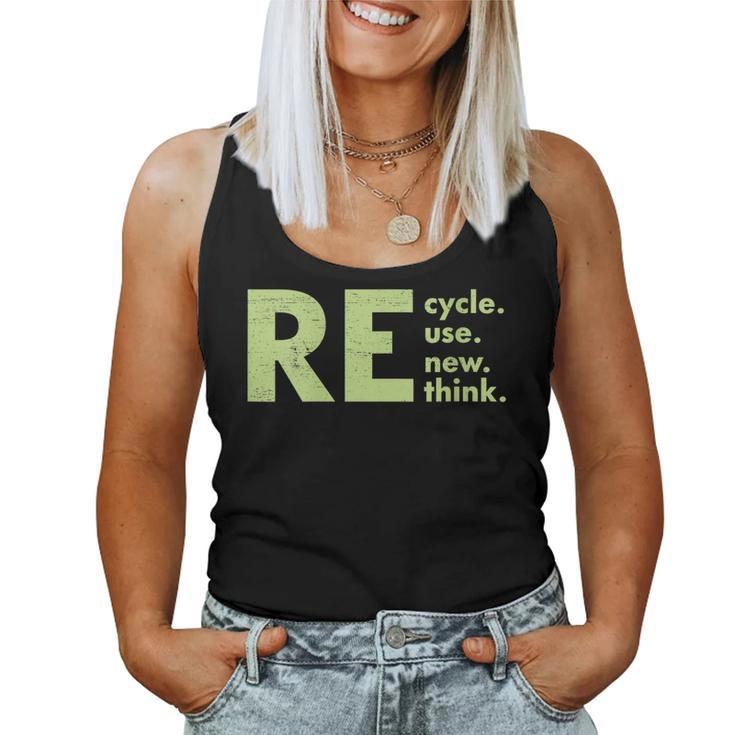 Womens Recycle Reuse Renew Rethink Crisis Environmental Activism Women Tank Top