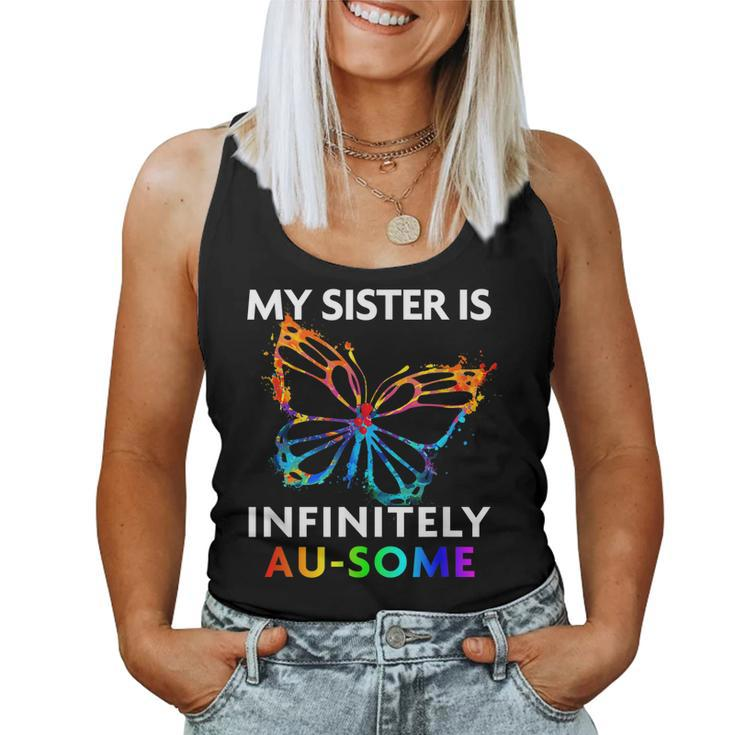 Red Instead Autism My Sister Is Ausome Butterfly Women Tank Top