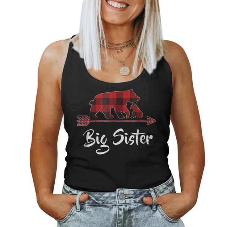 Red Plaid Big Sister Bear Matching Buffalo Pajama Women Tank Top