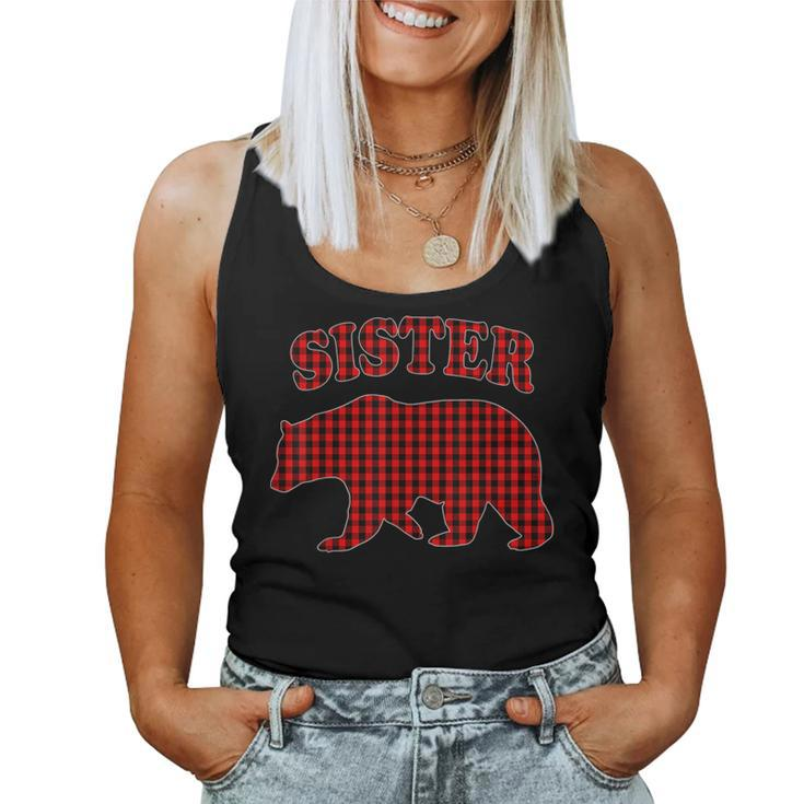 Red Plaid Sister Bear Buffalo Family Pajama Women Tank Top