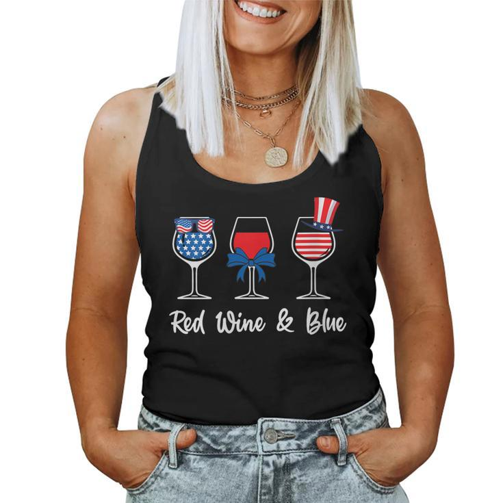 Womens Red White Blue Glasses Of Wine 4Th Of July Usa Flag Womens Women Tank Top