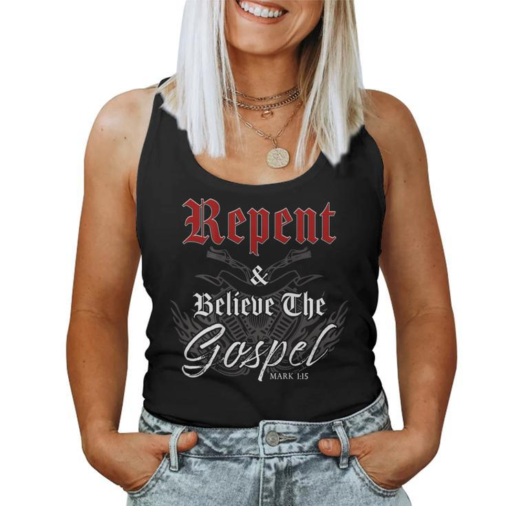 Repent & Believe – Motorcycle Christian Faith Gospel Biker Women Tank Top