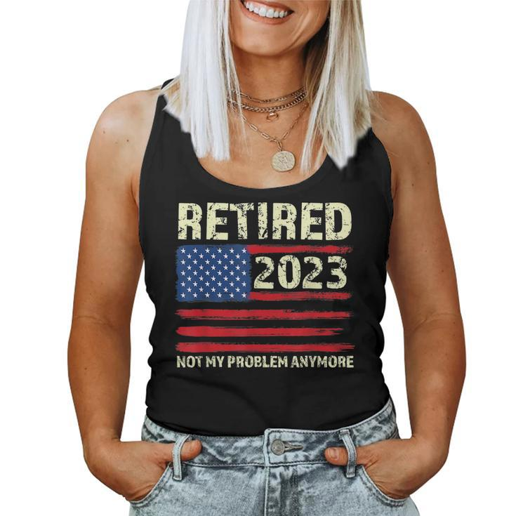 Retired 2023 Not My Problem Anymore American Flag Retirement  Women Tank Top Basic Casual Daily Weekend Graphic