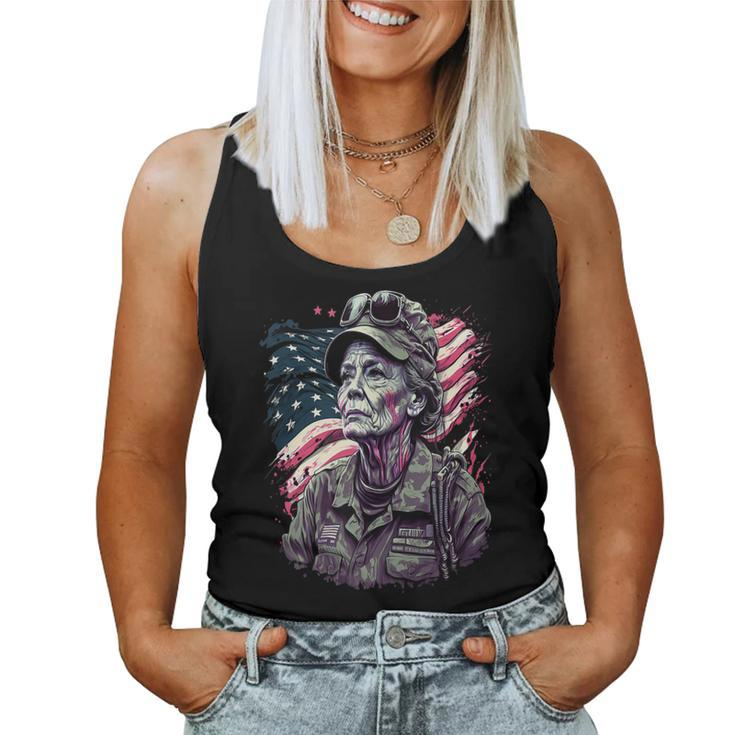 Retired Military Vintage Veteran American Mom  Women Tank Top Basic Casual Daily Weekend Graphic