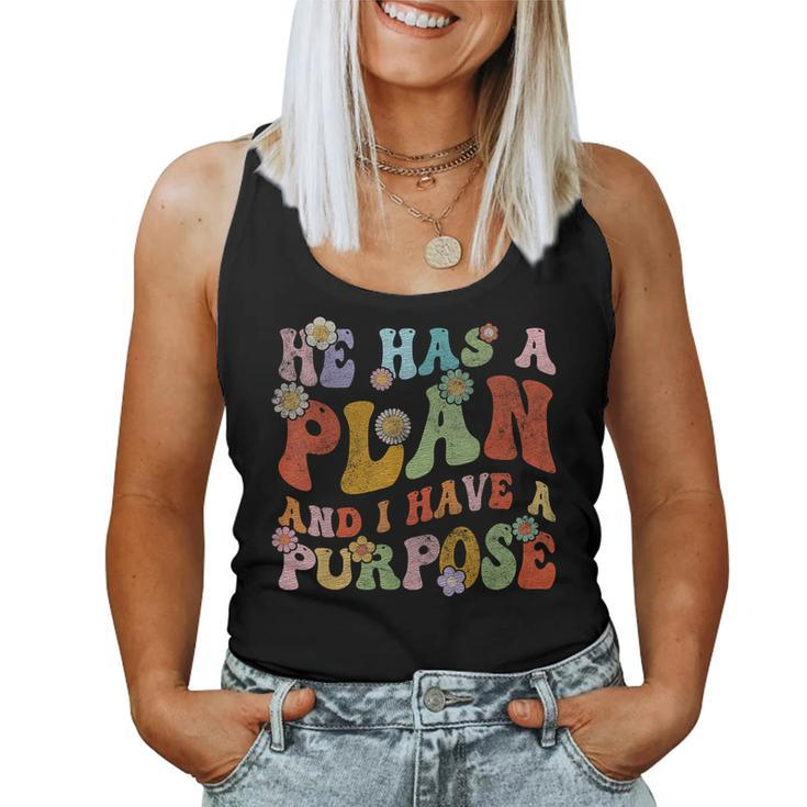 Retro Groovy He Has A Plan And I Have A Purpose Christian Women Tank Top