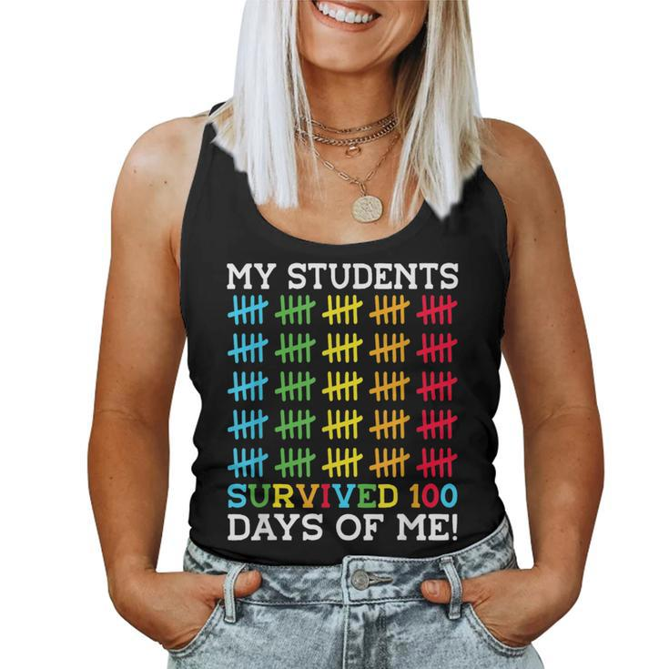 Retro My Students Survived 100 Days Of Me Funny Teacher  Women Tank Top Basic Casual Daily Weekend Graphic