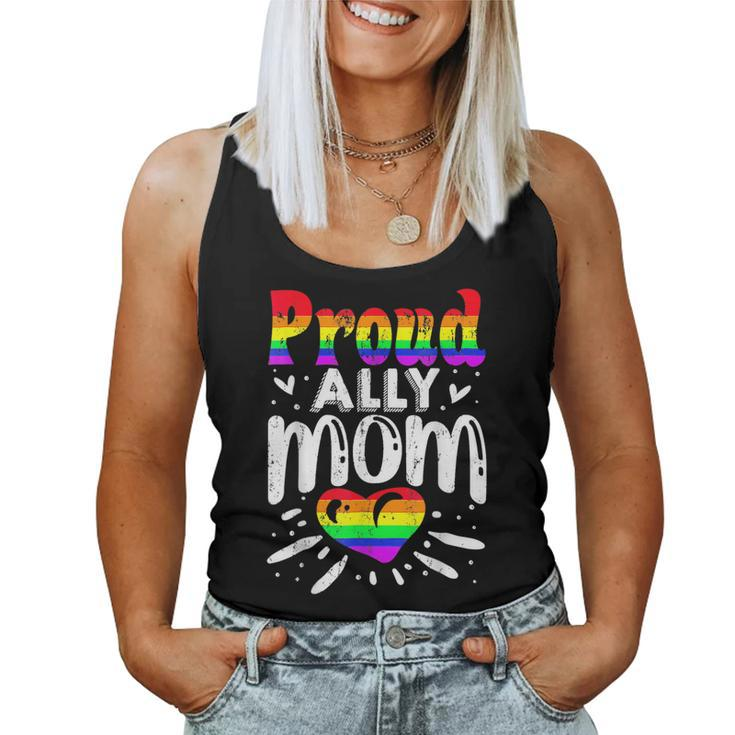 Retro Proud Ally Mom Rainbow Heart Lgbt Gay Lesbian Pride Women Tank Top