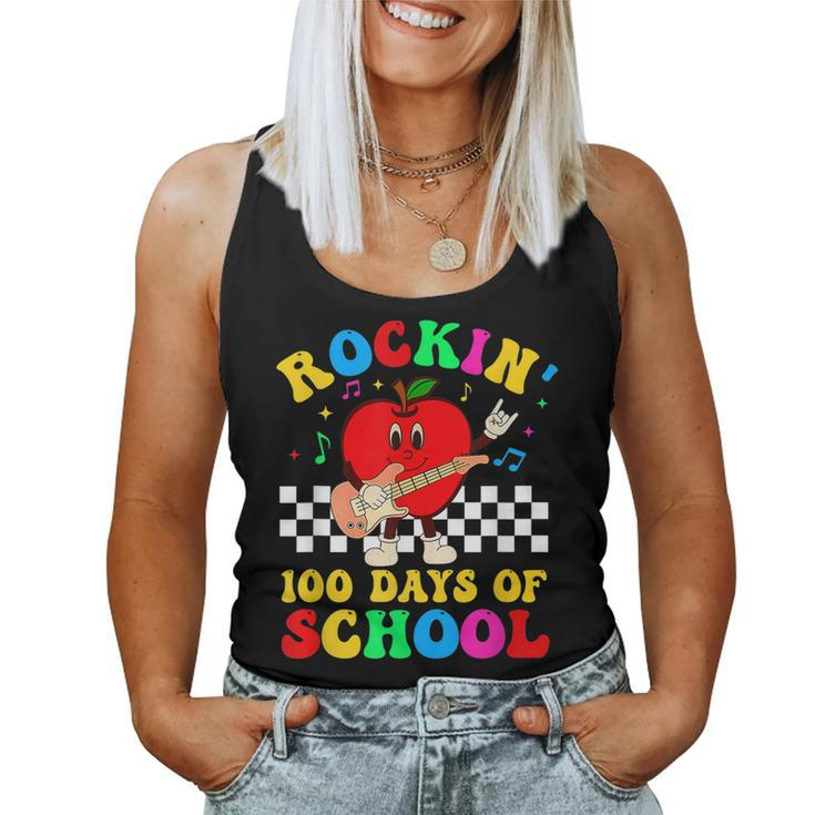 Retro Rockin 100 Days Of School  Guitar Music Teacher  Women Tank Top Basic Casual Daily Weekend Graphic