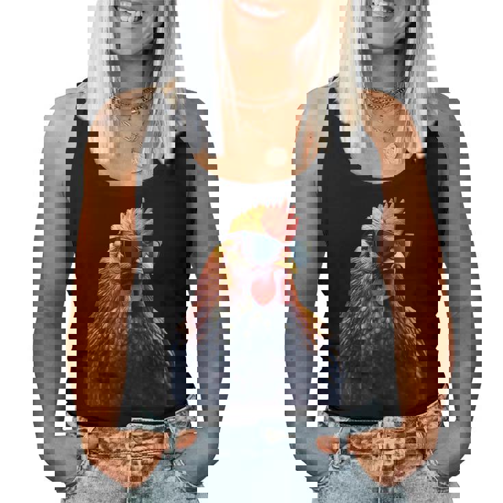 Retro Vintage Chicken Cool Rooster Wearing Sunglasses Women Tank Top Basic Casual Daily Weekend Graphic Retro Vintage Chicken Cool Rooster Wearing Sunglasses Women Tank Top Basic Casual Daily Weekend Graphic