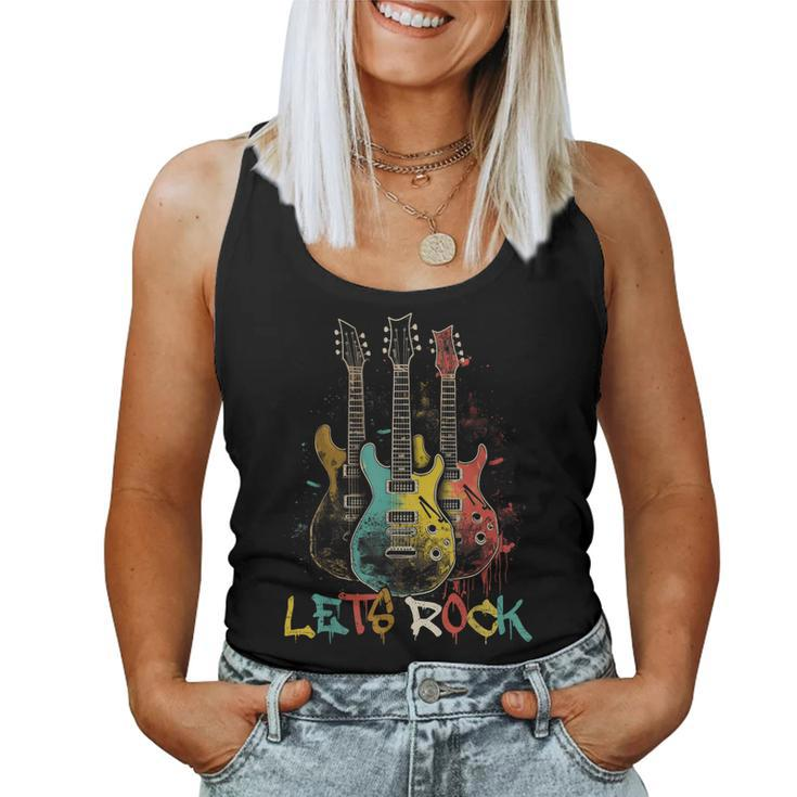 Lets Rock Rock N Roll Guitar Retro Graphic For Men Women Women Tank Top